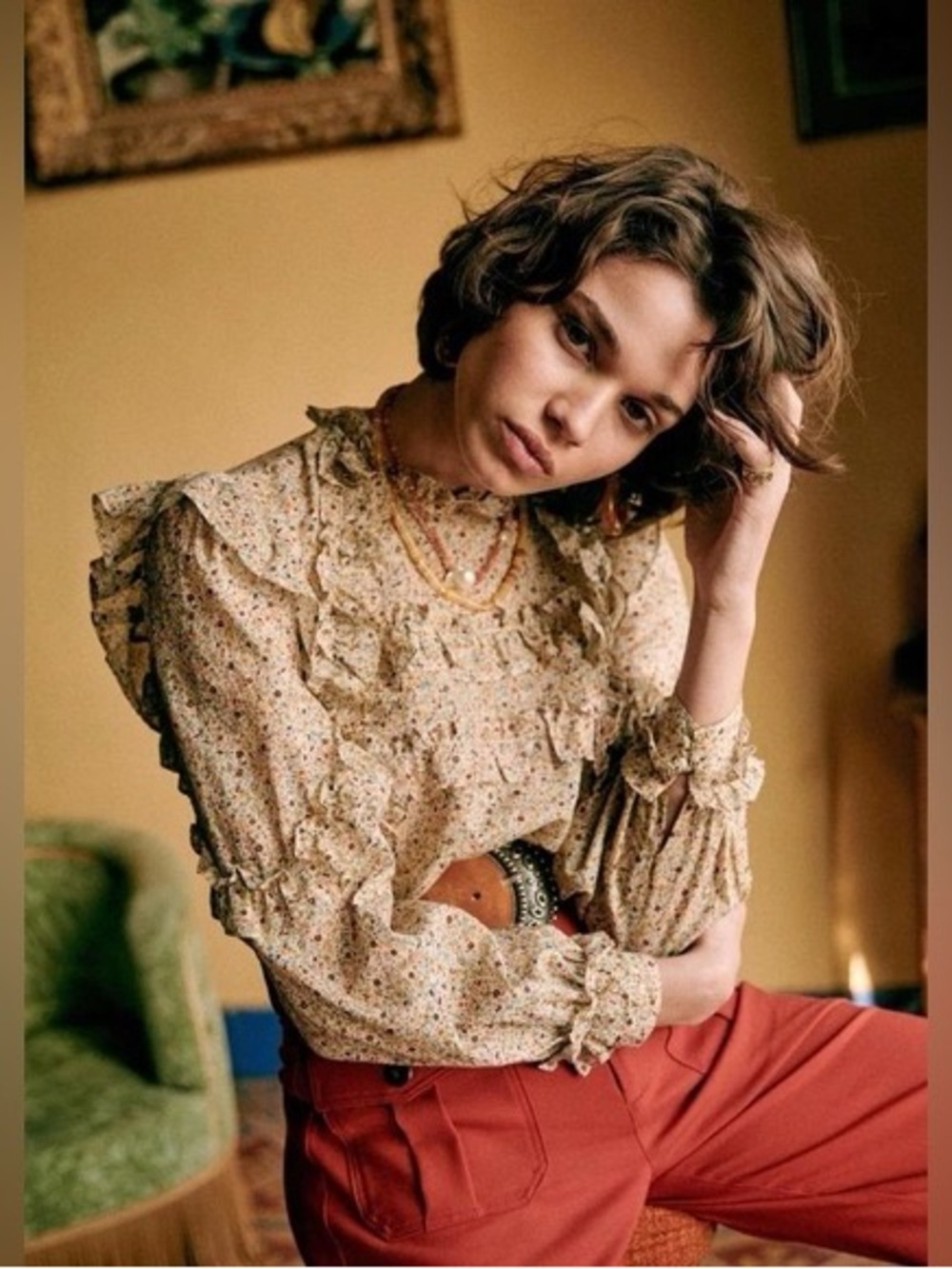 NWOT Sézane Emmy Floral Ruffle Blouse